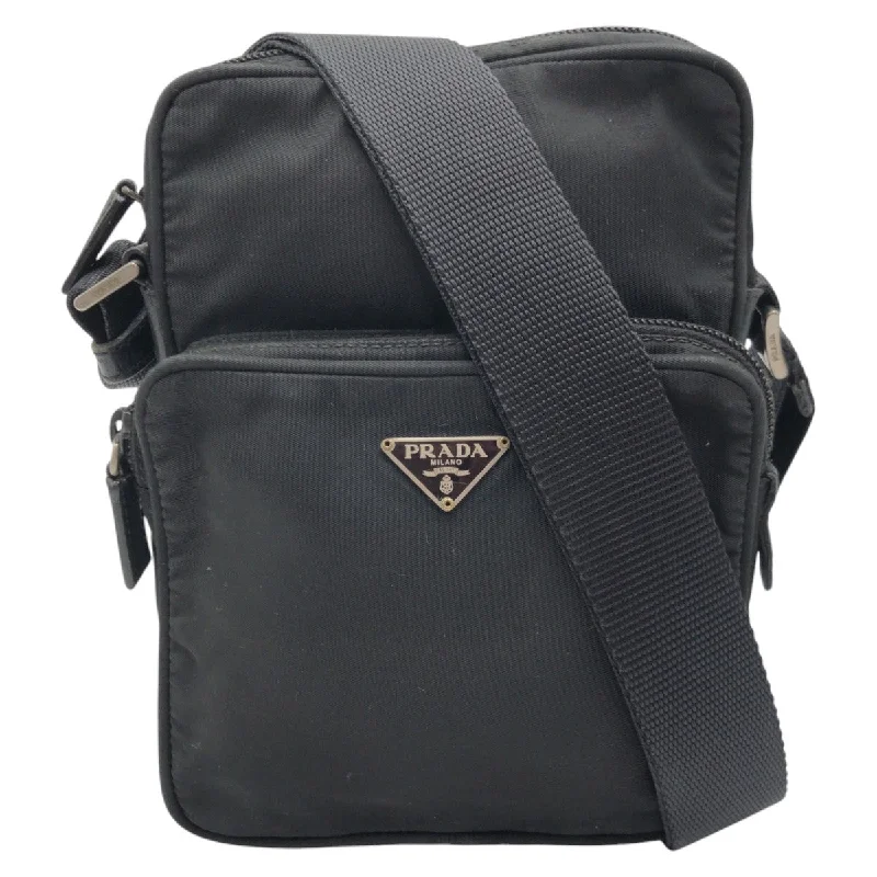 Ladies shoulder bag in woven fabric-Prada Tessuto Triangle Logo Nylon Leather Shoulder Bag