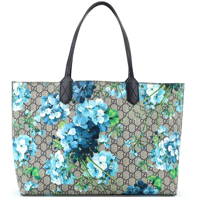 Ladies tote bag lightweight leather-Reversible Tote Blooms GG Print Leather Medium