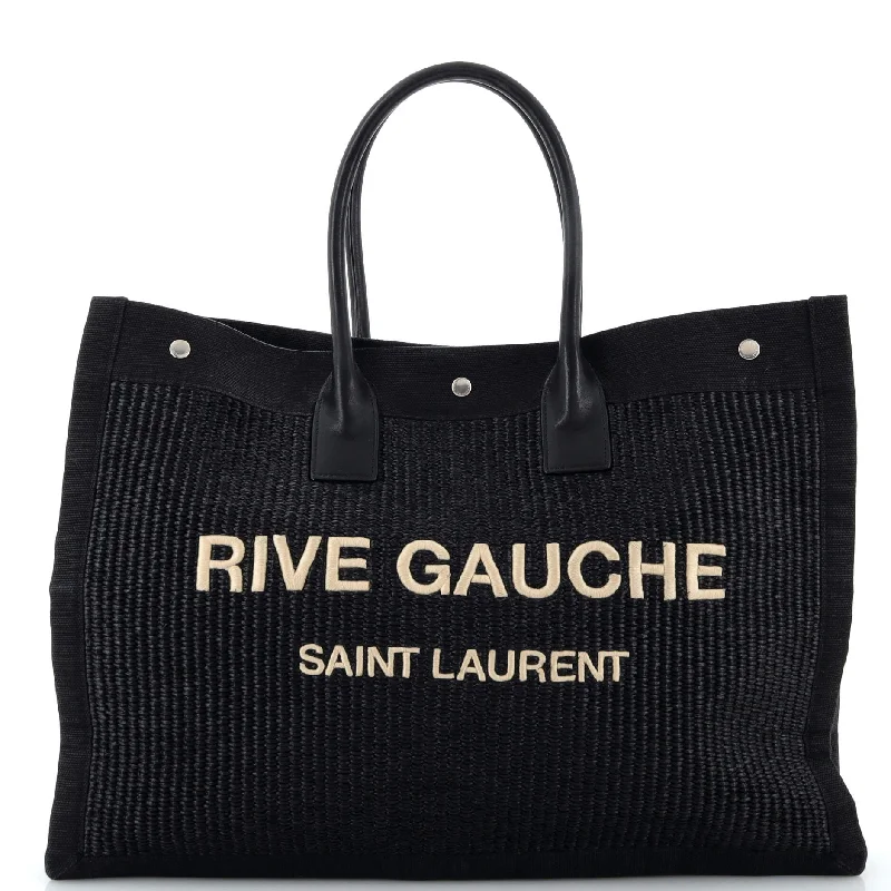 Ladies tote bag with festival gear-Rive Gauche Shopper Tote Raffia with Canvas Large