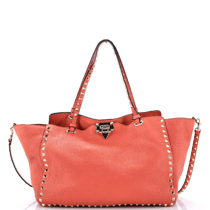 Ladies tote bag with side pockets-Rockstud Tote Pebbled Leather Medium