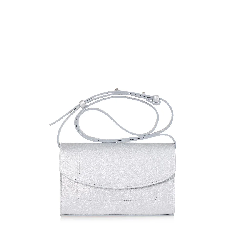 ladies handbags with rolled handles-The Runthrough Mini (Silver Pebbled Leather)