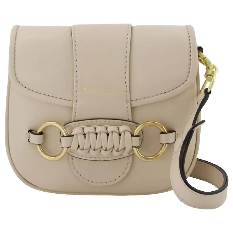 Ladies crossbody bag with long strap-Saddie Crossbody Shoulder Leather Bag In Cement Beige