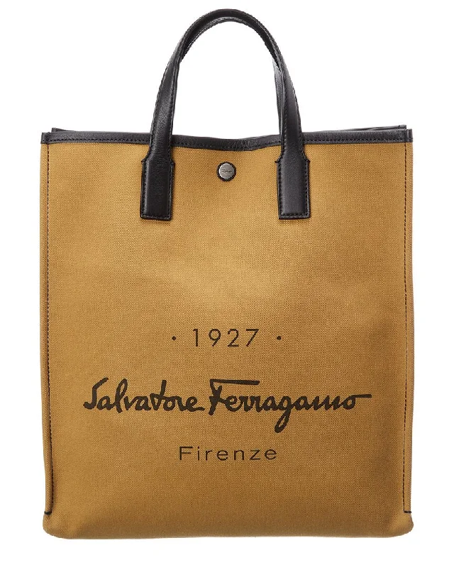 Ladies tote bag for shopping-Salvatore Ferragamo 1927 Canvas & Leather Tote