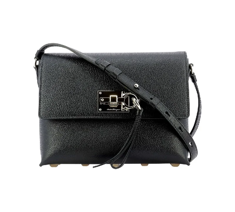 Ladies shoulder bag with front pocket-SALVATORE FERRAGAMO Studio Women's 722735 Black Shoulder Bag