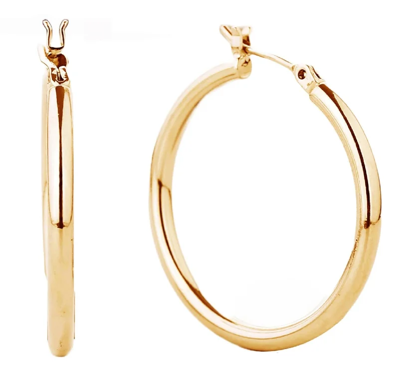 ladies handbags metallic shine-SJE310001 14K Gold Dipped Pin Catch Hoop Earrings