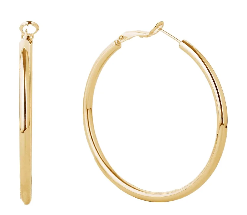 ladies handbags waterproof material-SJE310002 14K Gold Dipped Omega Closure Hoop Earrings