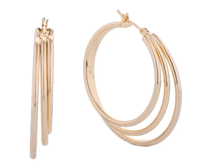 ladies handbags for evening parties-SJE310340 14K Three Layer Hoop Earrings