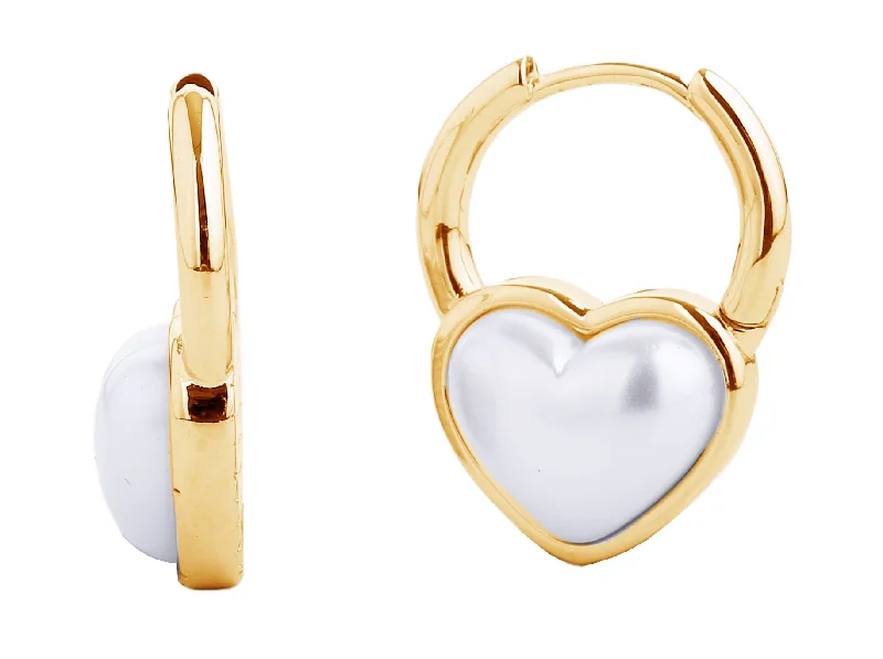 ladies handbags for cocktail parties-SJE310556 14K Dipped Pearl Heart Huggie Earrings