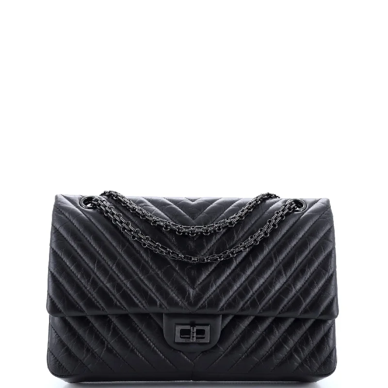 Ladies shoulder bag for pet owners-So Black Reissue 2.55 Flap Bag Chevron Aged Calfskin 226