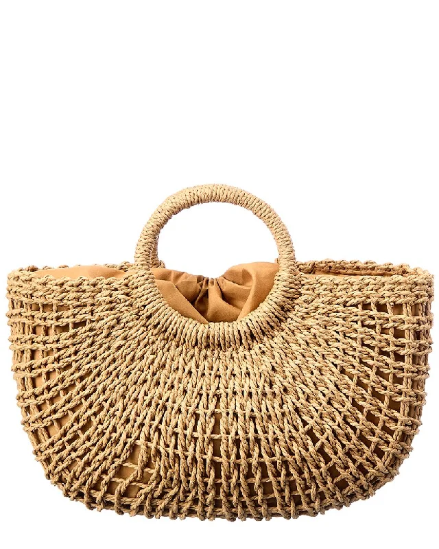 Ladies tote bag white-Surell Accessories Ring Handle Straw Tote