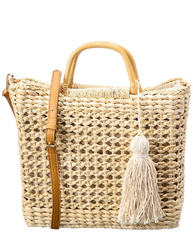 Ladies tote bag for gym-Surell Accessories Straw Tassel Tote