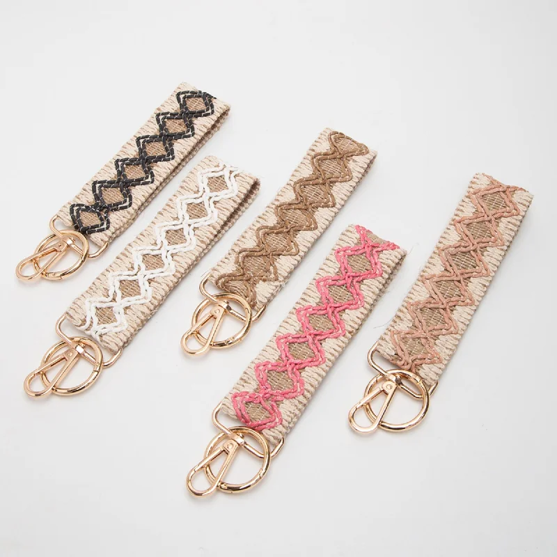 ladies handbags sleek leather-TG10586 Wave Pattern Straw Wristband/Key Chain