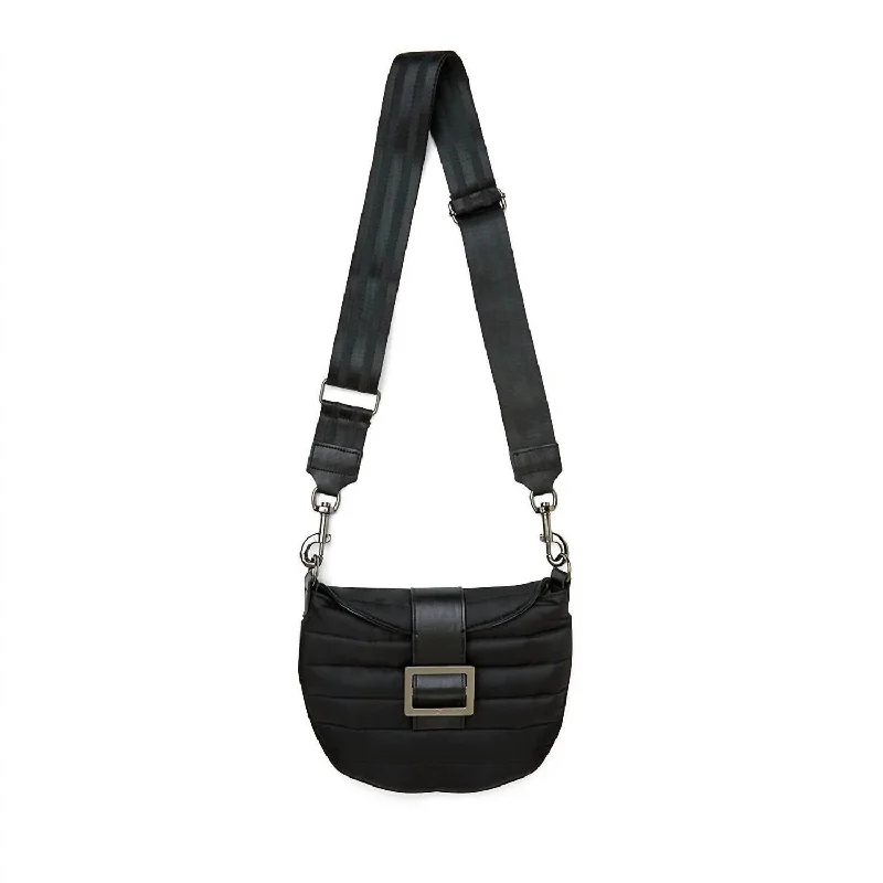 Ladies crossbody bag with fold-over design-The Fortune Quilted Crossbody in Black