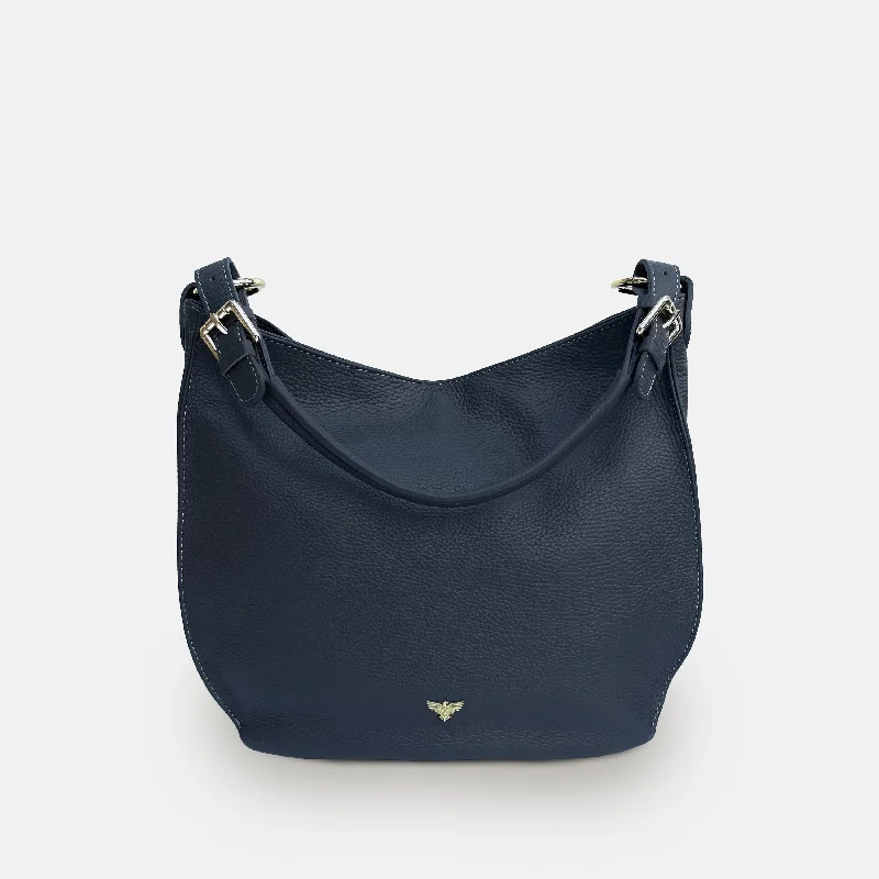 Ladies shoulder bag with studded flap-The Harriet Navy Leather Bag