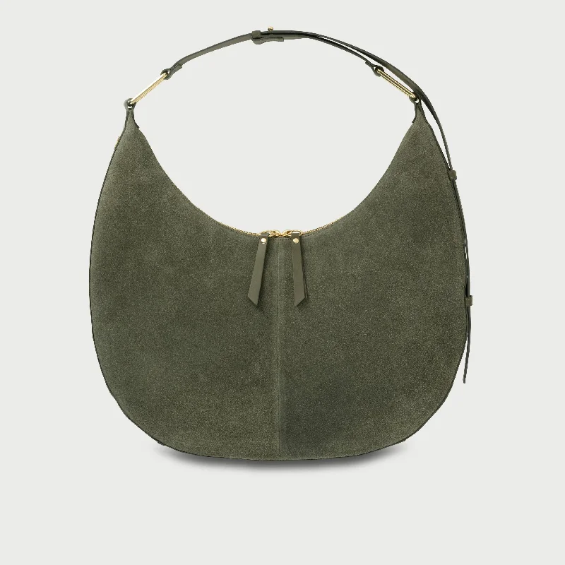 Ladies shoulder bag with soft fabric-The Nora Olive Suede Bag