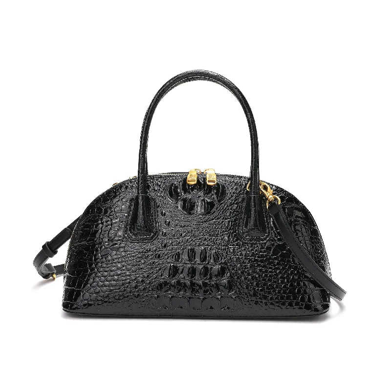 Ladies shoulder bag with asymmetrical flap-Tiffany & Fred Alligator Embossed Leather Bowling/Shoulder Bag