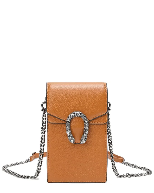 Ladies crossbody bag with side clasp-Tiffany & Fred Full-Grain Leather Crossbody