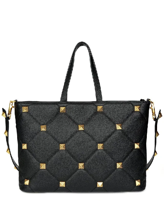 Ladies tote bag for beach lovers-Tiffany & Fred Large Quilted & Studded Leather Tote