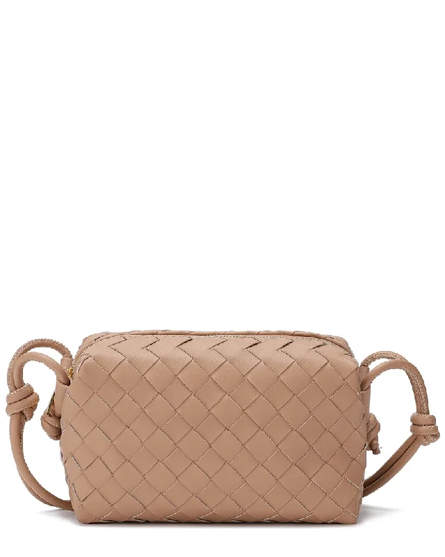 Ladies crossbody bag in pastel pink-Tiffany & Fred Paris Woven Leather Crossbody