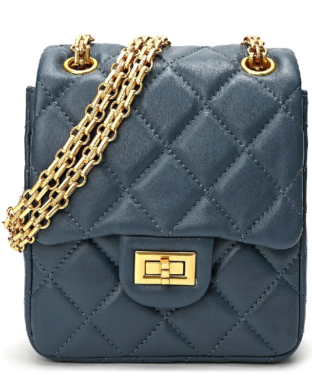 Ladies crossbody bag with dual zipper-Tiffany & Fred Quilted Sheepskin Leather Crossbody