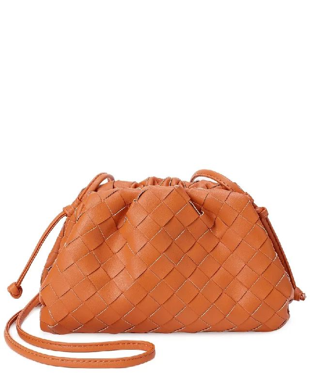 Ladies crossbody bag with pearl accents-Tiffany & Fred Woven Leather Crossbody