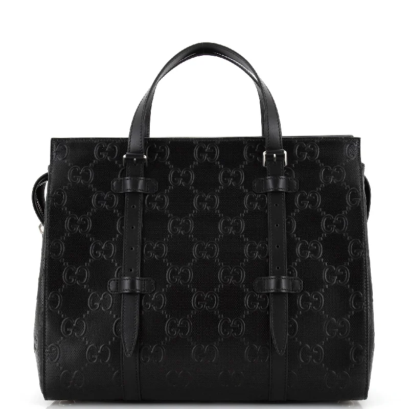 Ladies tote bag with handle-Tote Bag GG Embossed Perforated Leather