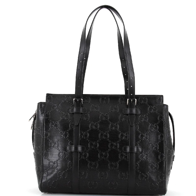 Ladies tote bag reusable-Tote Bag GG Embossed Perforated Leather