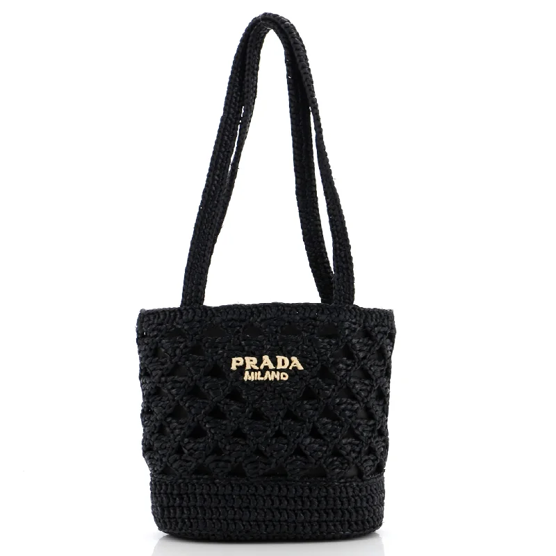 Ladies tote bag with polka dots-Triangle Logo Tote Raffia Crochet Mini