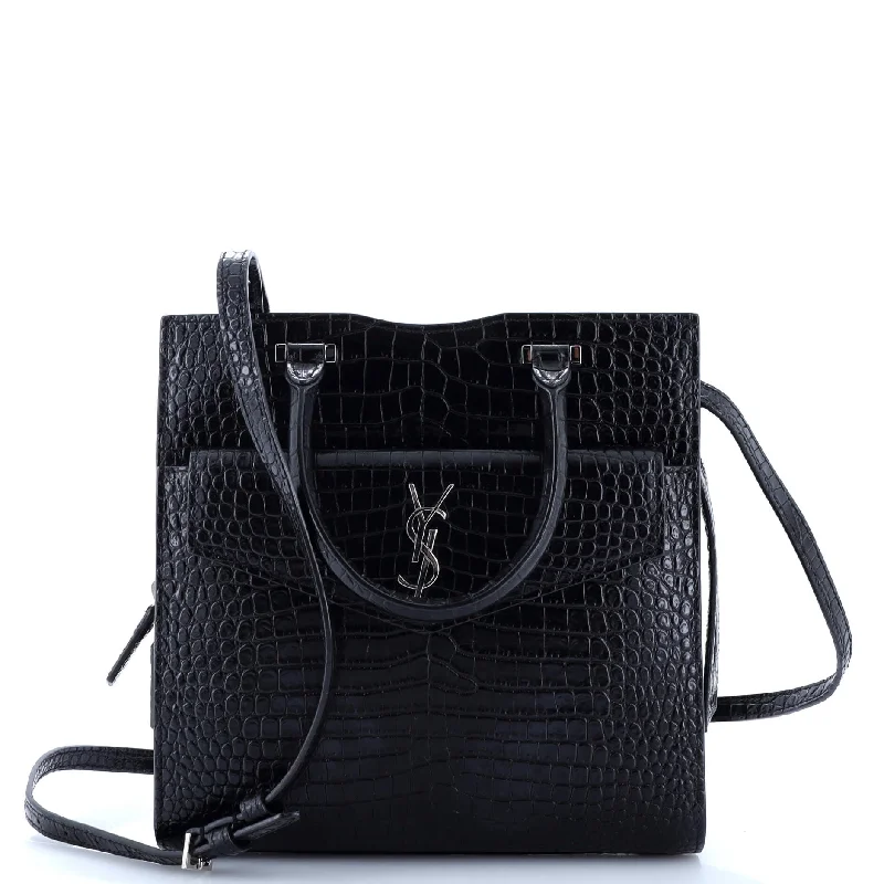 Ladies tote bag with pockets-Uptown Tote Crocodile Embossed Leather Small