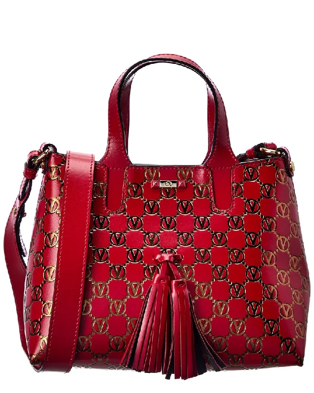 Ladies tote bag with camouflage print-Valentino by Mario Valentino Rosette Monogram Leather Tote