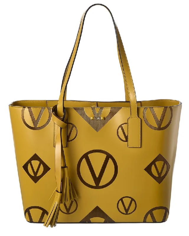 Ladies tote bag with coffee mug slot-Valentino by Mario Valentino Soho Magnus Leather Tote