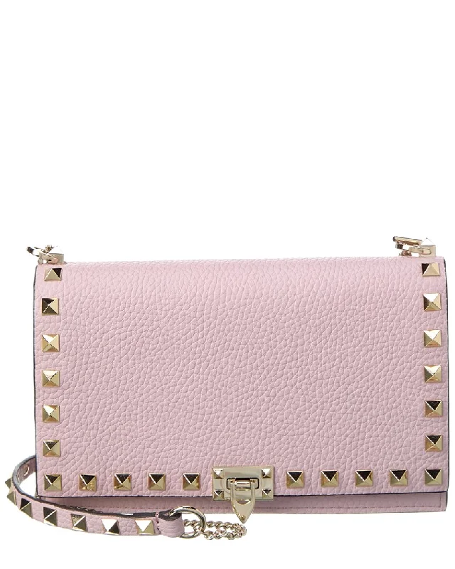 Ladies crossbody bag for stylish travel-Valentino Rockstud Grainy Leather Crossbody