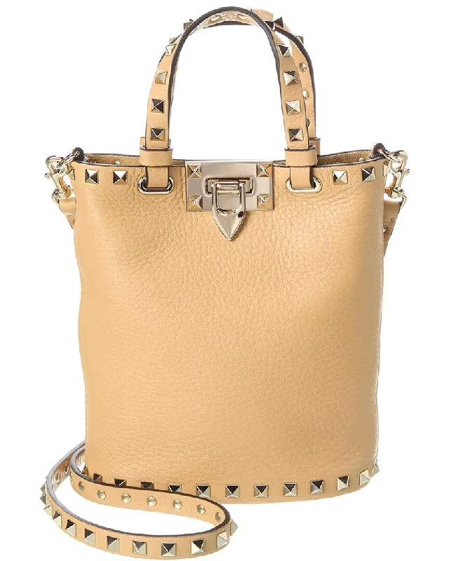 Ladies crossbody bag for outdoor trips-Valentino Rockstud Grainy Leather Crossbody