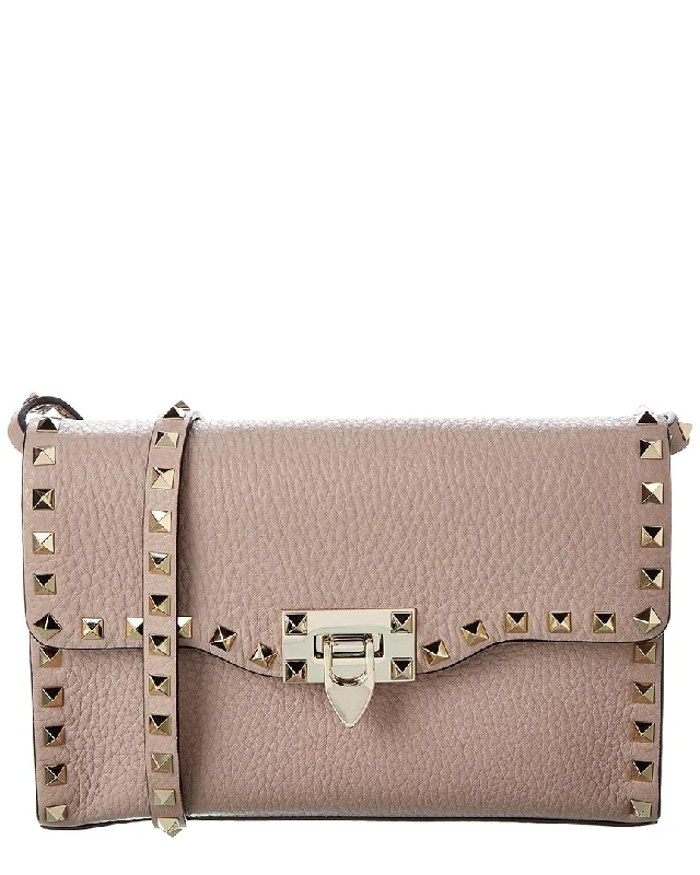 Ladies crossbody bag with rainbow strap-Valentino Rockstud Small Grainy Leather Crossbody