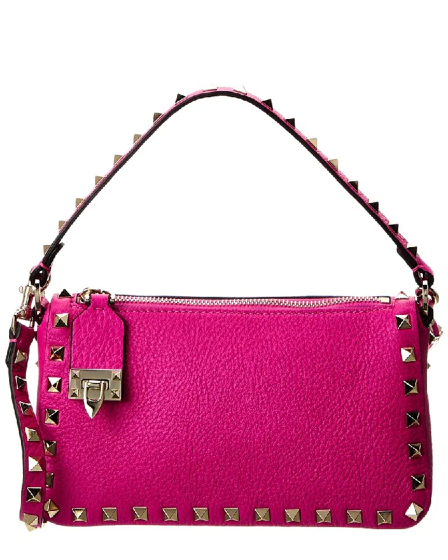 Ladies crossbody bag for summer nights-Valentino Rockstud Small Grainy Leather Crossbody