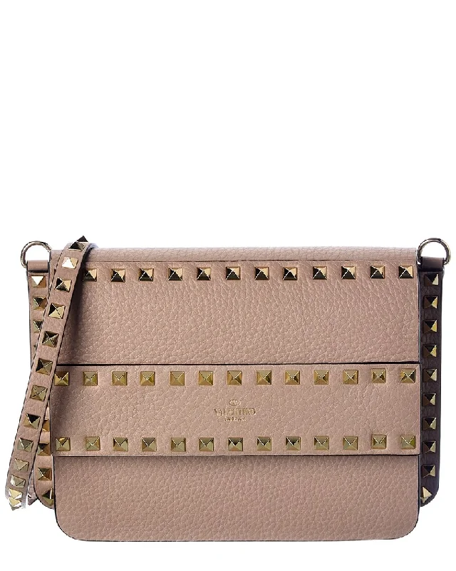 Ladies crossbody bag with quirky patterns-Valentino Rockstud Small Grainy Leather Crossbody