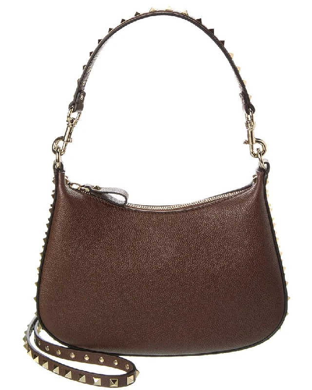 Ladies shoulder bag for coffee runs-Valentino Rockstud Small Grainy Leather Hobo Bag