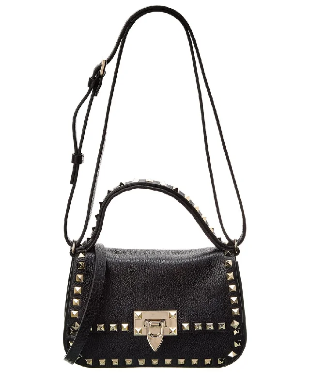 Ladies shoulder bag with bold colors-Valentino Rockstud Small Grainy Leather Shoulder Bag