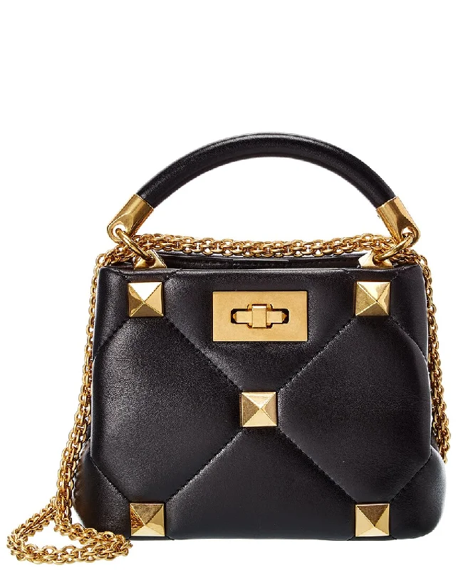 Ladies shoulder bag for evening walks-Valentino Roman Stud The Handle Mini Leather Shoulder Bag