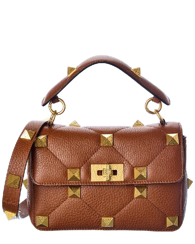 Ladies shoulder bag with colorful straps-Valentino Roman Stud Medium Grainy Leather Shoulder Bag