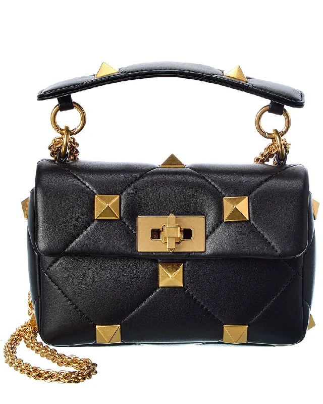 Ladies shoulder bag in soft leather-Valentino Roman Stud Small Leather Shoulder Bag