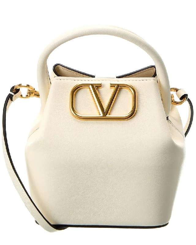 Ladies shoulder bag with square shape-Valentino VLogo Leather Bucket Bag