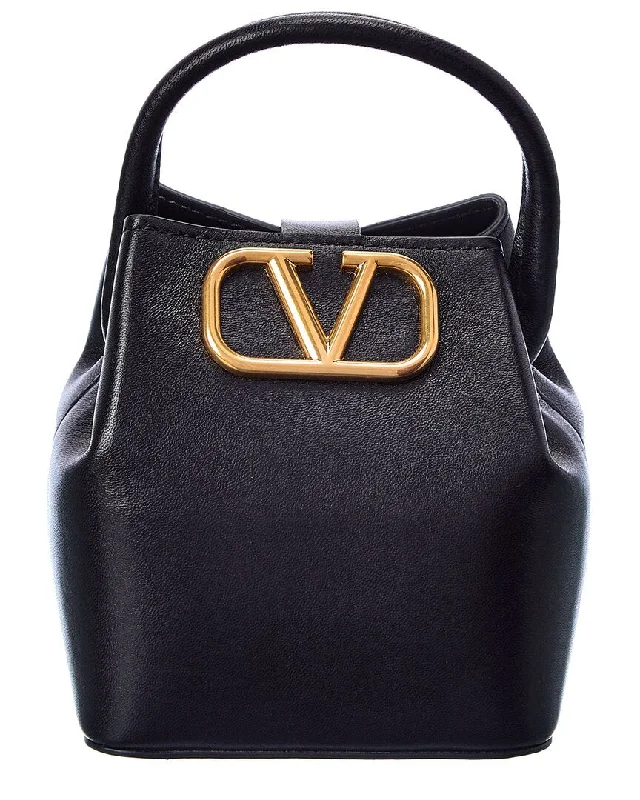 Ladies shoulder bag with oversized buckle-Valentino VLogo Leather Bucket Bag