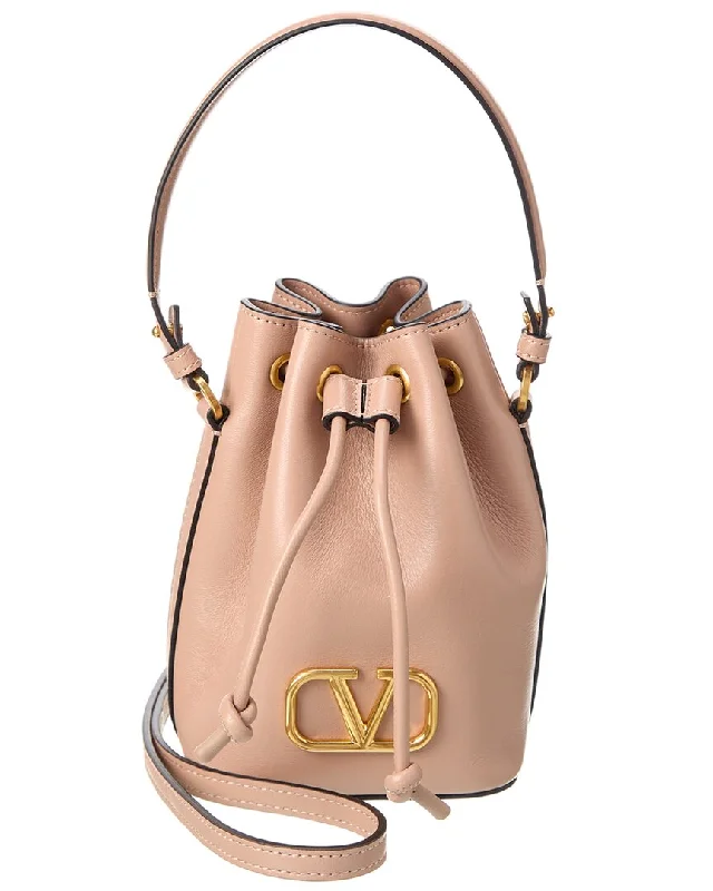 Ladies shoulder bag in rust color-Valentino VLogo Signature Mini Leather Bucket Bag