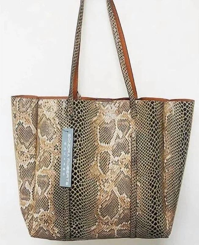 Ladies tote bag for horror lovers-Vegan Embossed Python Tote Bag in Brown Multi