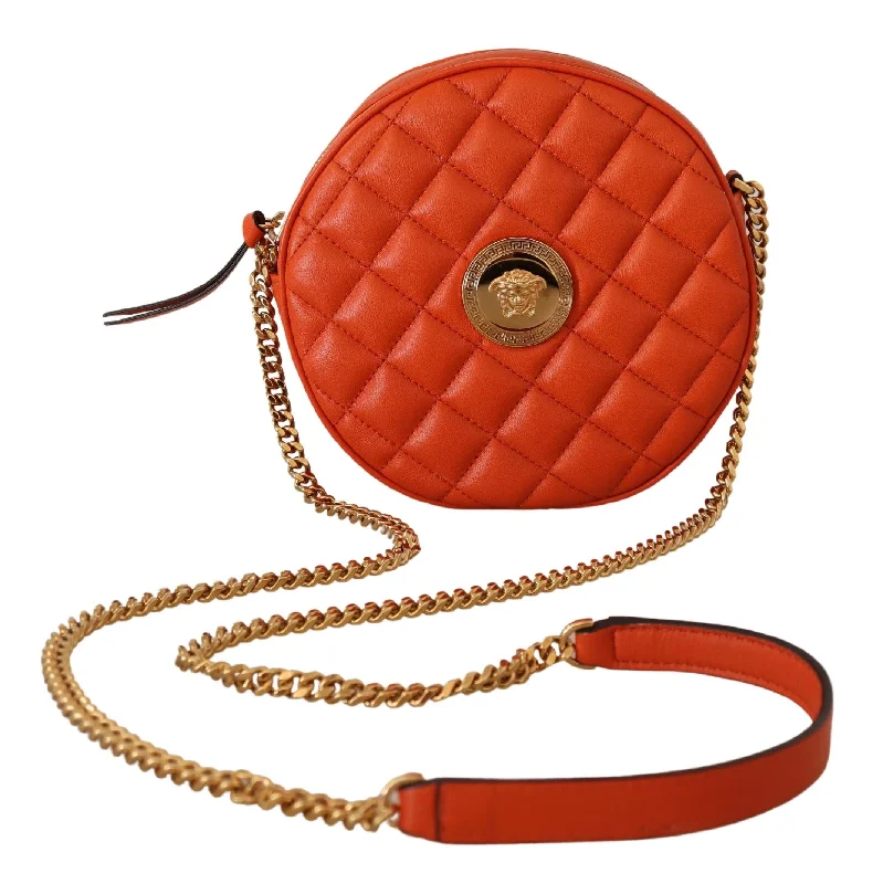 Ladies crossbody bag with side zipper-Versace Nappa Leather Medusa Round Crossbody Women's Bag