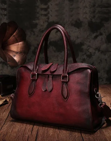 ladies handbags coral shade-Vintage Womens Red Leather Handbag Purses Shoulder Handbag Purse Vintage Style Handbags for Ladies