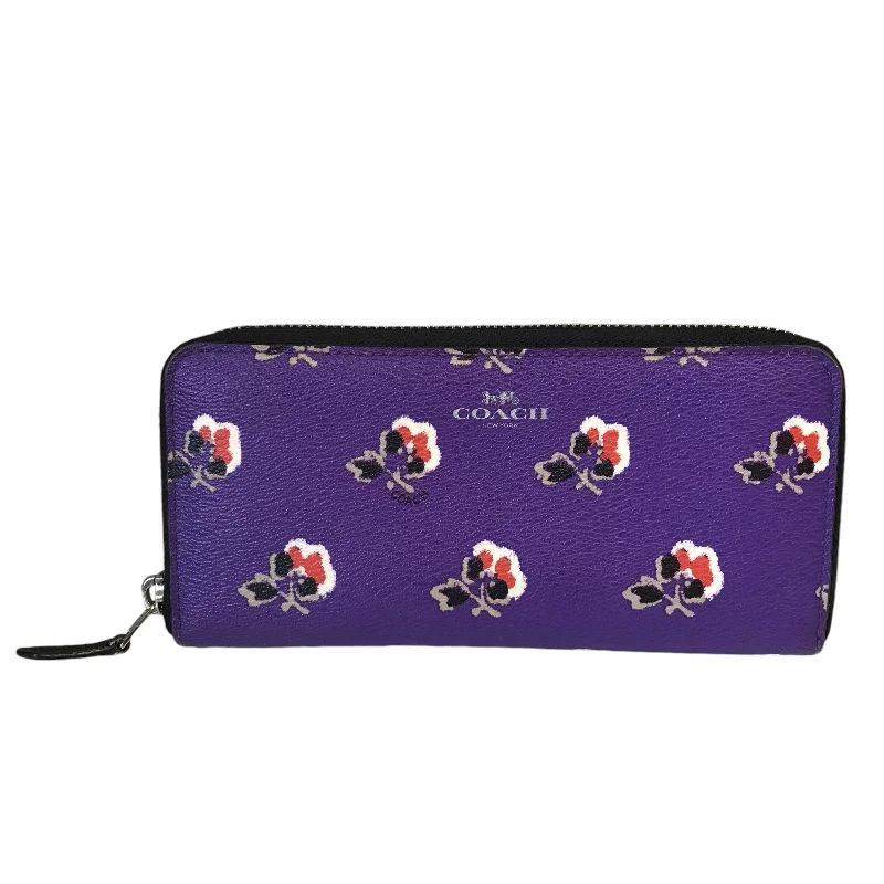 ladies wallet in soft fabric-Wallet Designer By Coach In Purple, Size:Large