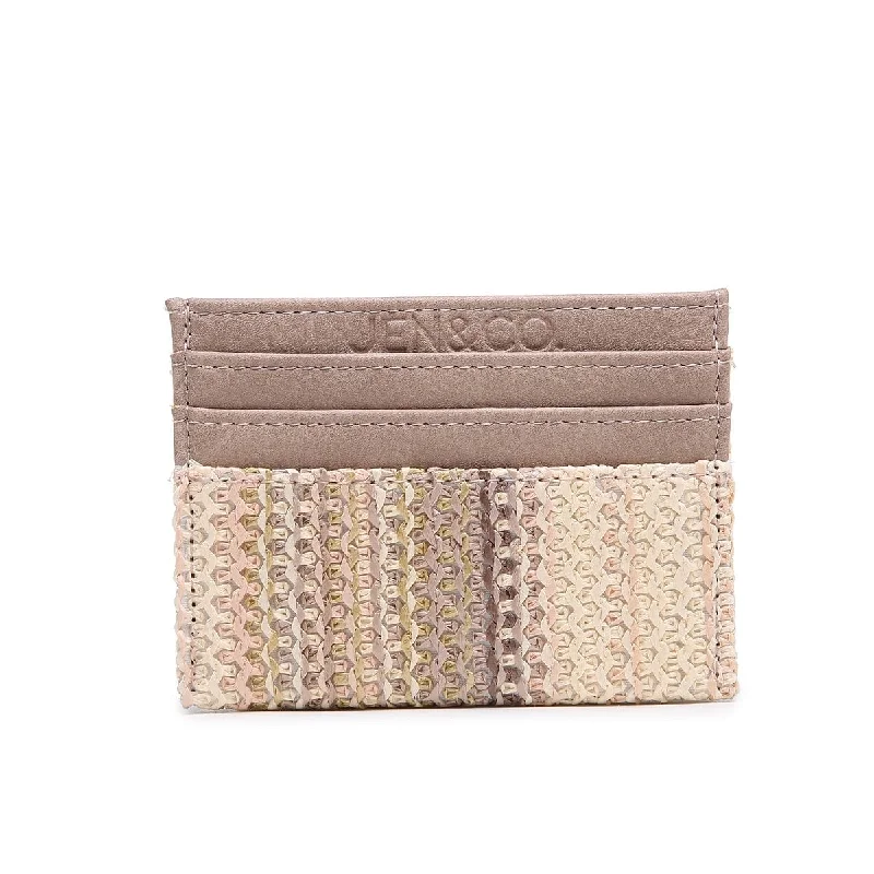 ladies wallet in eco leather-WL1996 Natural Vegan Leather & Rattan Blocked Cardholder/Wallet