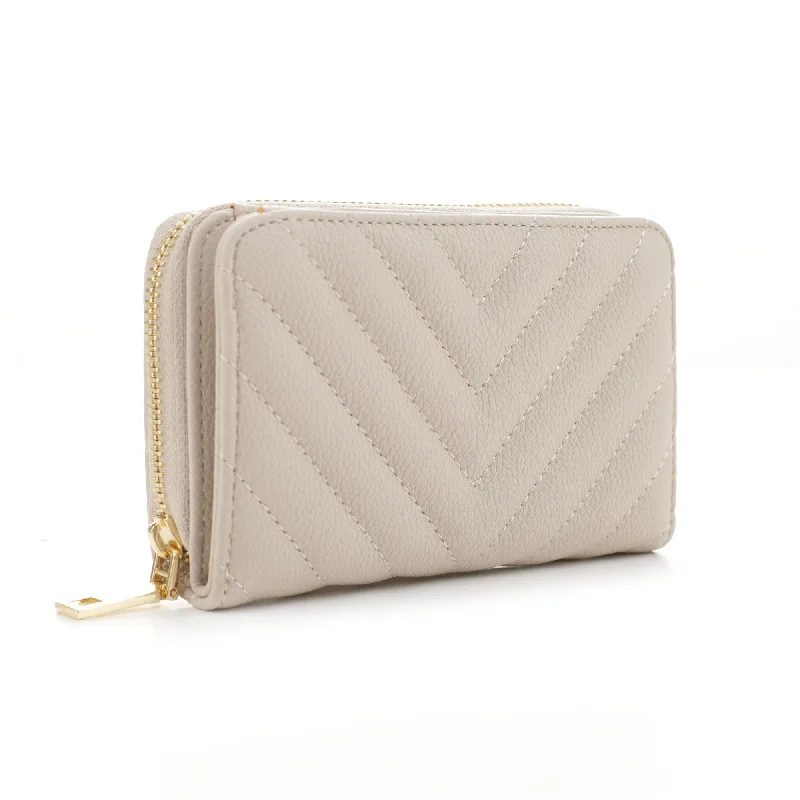 ladies wallet with card pockets-WQ1196 Nyla Chevron Quilted Zip Wallet